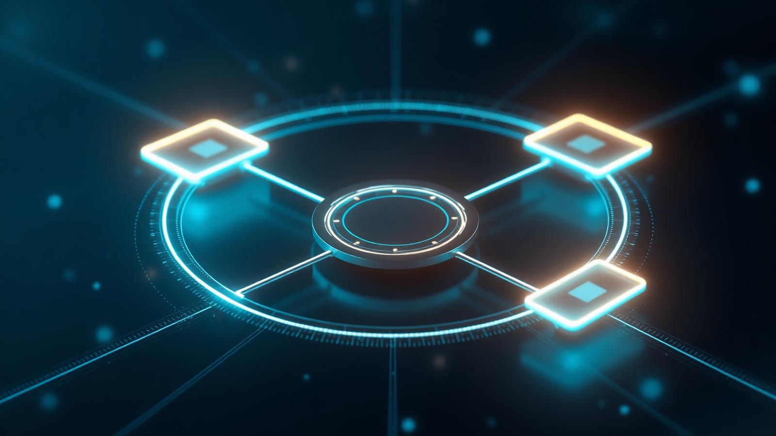 Connected platforms visualised over a glowing city network